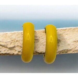Bright Yellow Hoop Earrings Clip-On Vibrant Minimalist Retro Fashion Jewelry